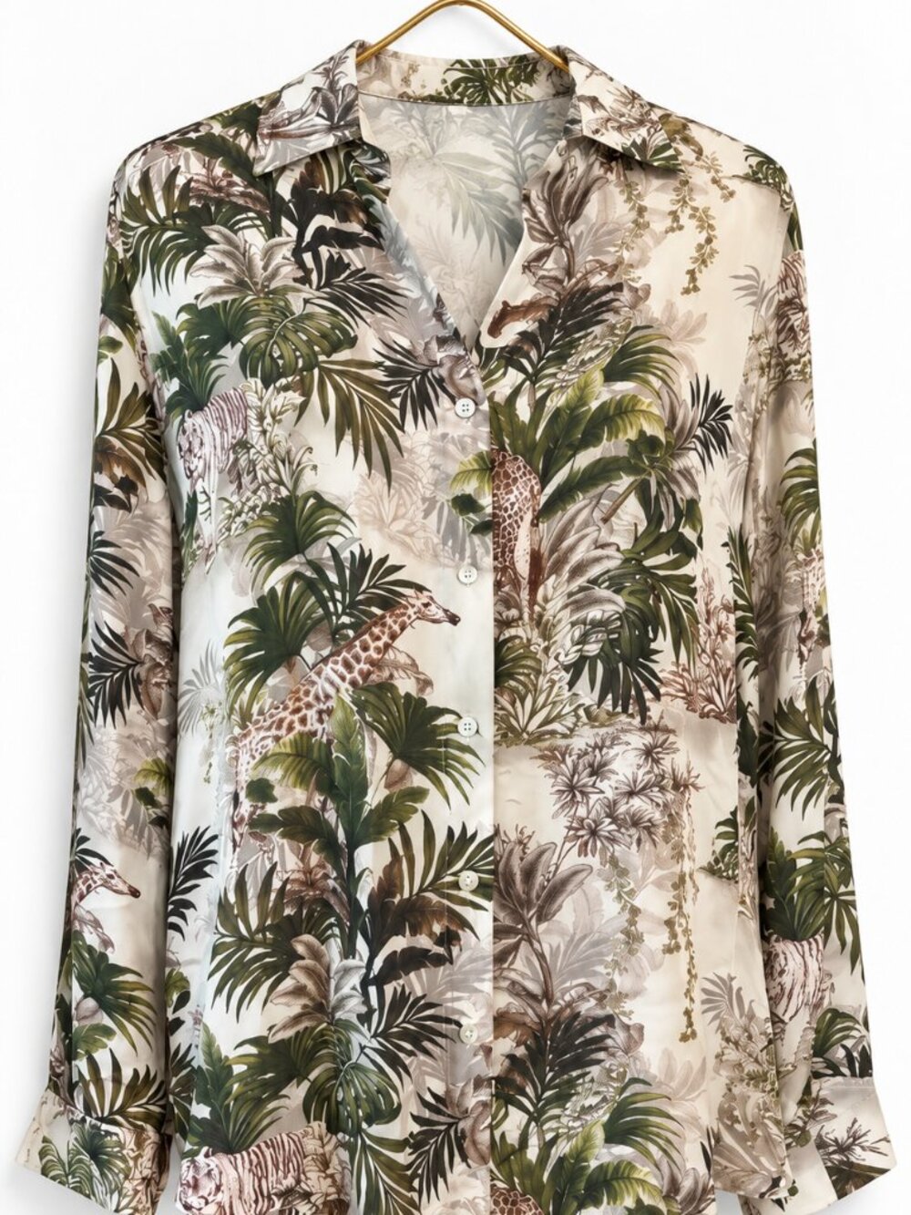L'agence Nina Jungle Print Silk Blouse Antique White S NWOT - Picture 3 of 8